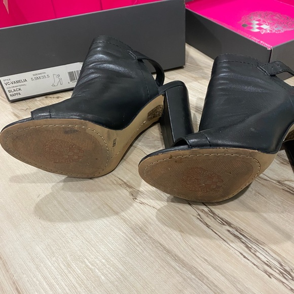 Vince Camuto Black Leather Open Toe Buckle Back Heel, Size 5.5, Good Condition - Picture 4 of 13